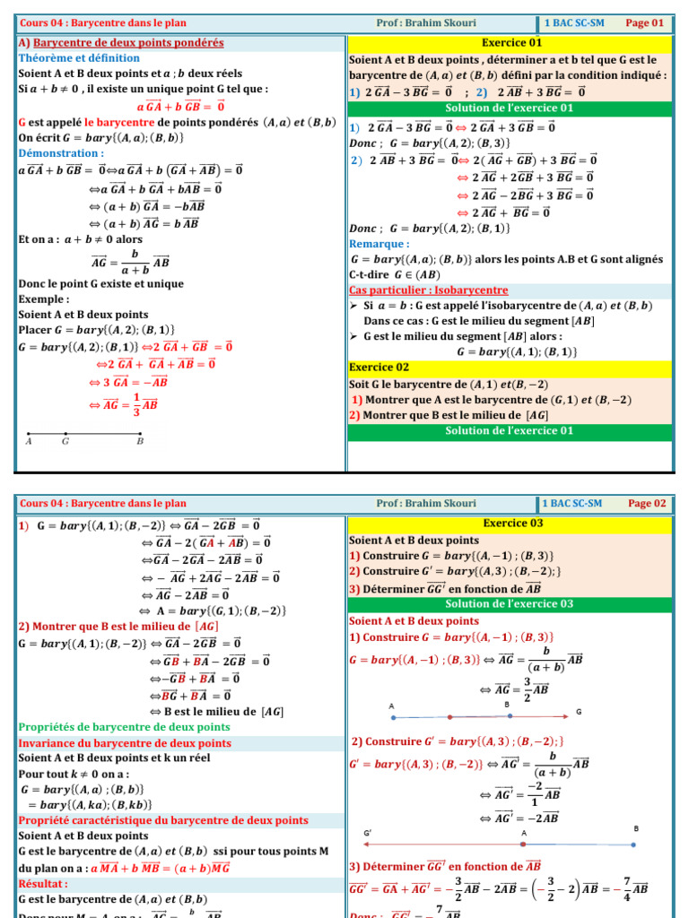 Barycentre : Cours et Exercices 1 Bac | PDF | Concepts mathématiques ...