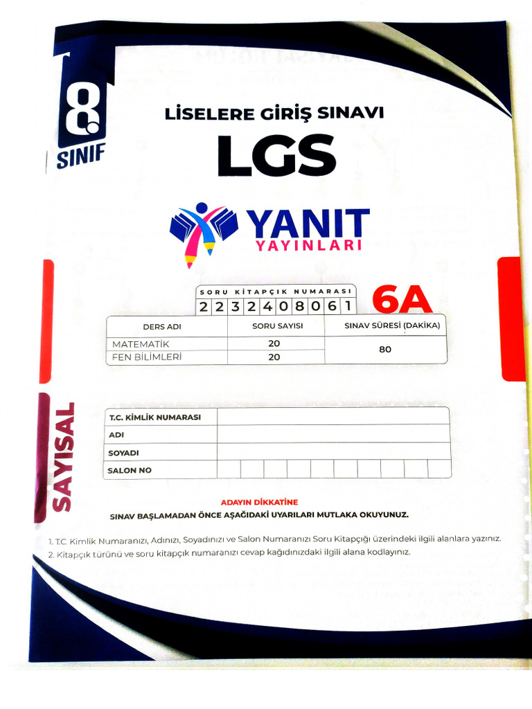 Lgs Yanit 6.Deneme Sayisal | PDF