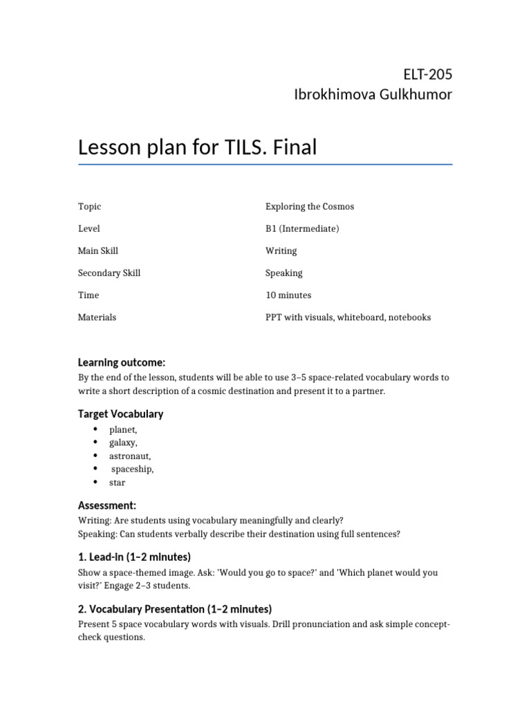 Lesson Plan To Integrate Skills | PDF | Vocabulary | Learning
