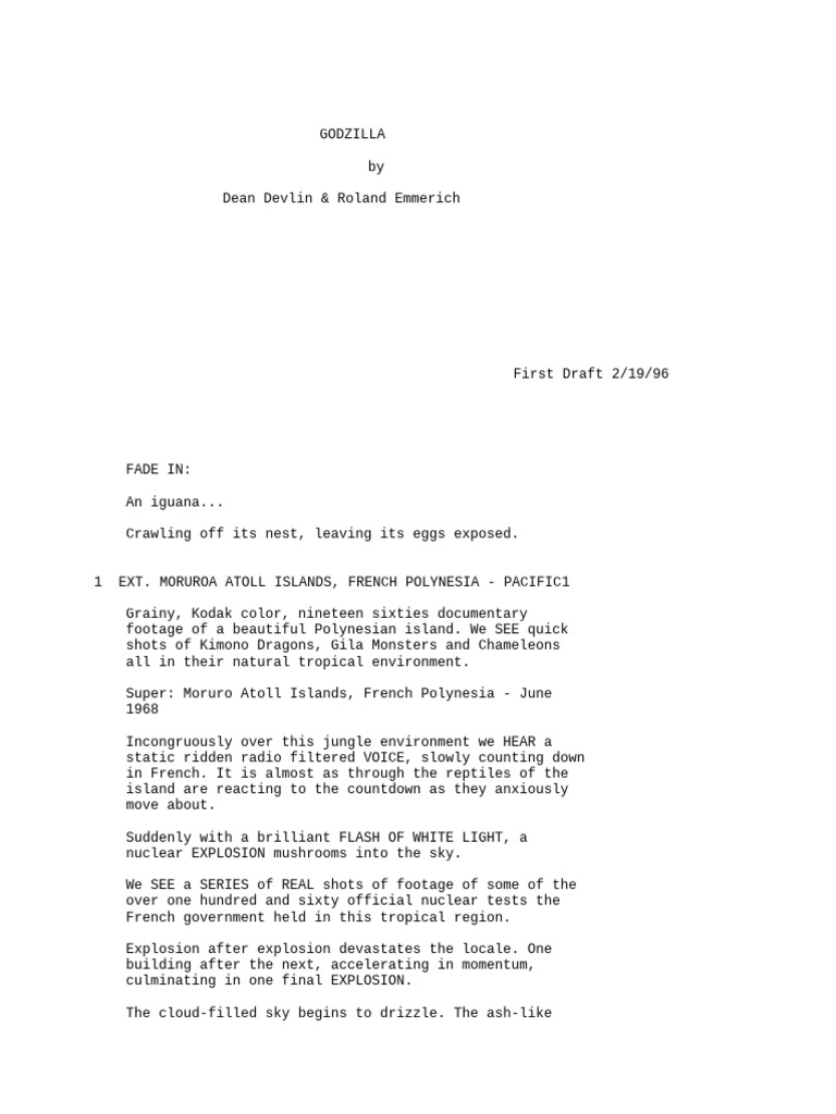 Godzilla Script First Draft 1996 | PDF | Ships