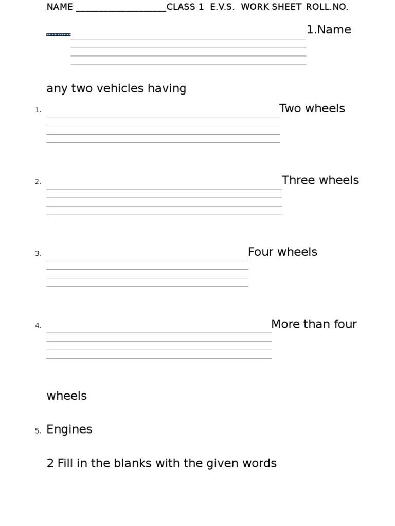 Work Sheet Class 1 E.v.S | PDF