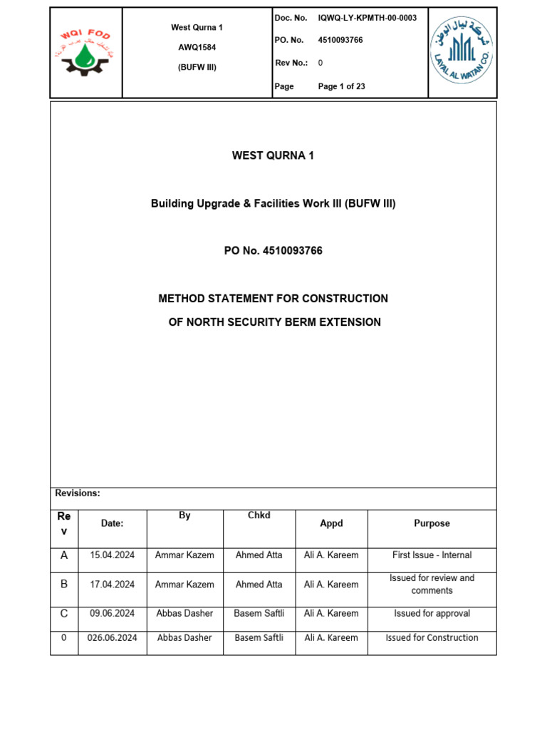 Method Statement for North Security Berm | PDF | Stormwater | Waste