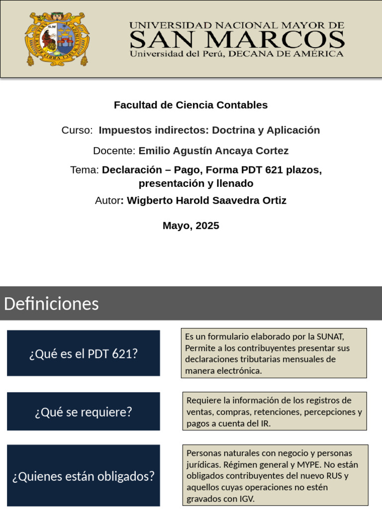 Guía PDT 621: Declaración y Pago IGV | PDF