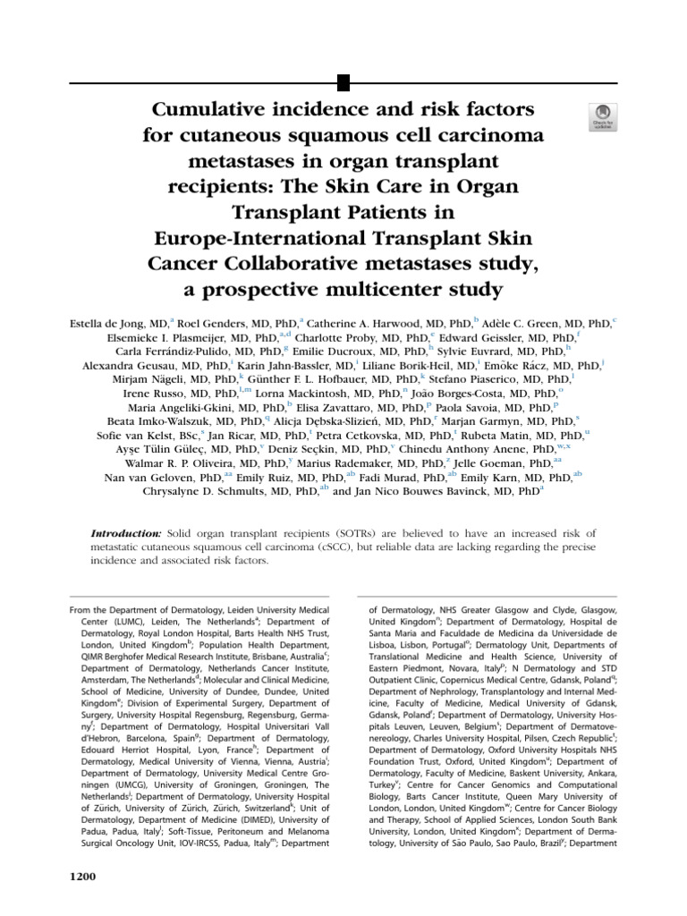 cSCC Metastasis Risk in Organ Transplant Recipients | PDF | Metastasis ...
