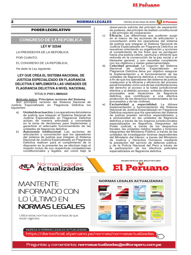 Ley 32348 Ley Que Crea El Sistema Nacional de Justicia Especialziado en ...