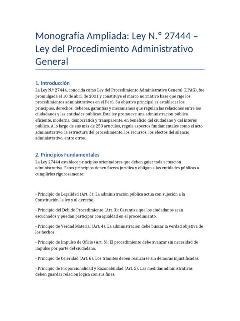 Ley N.º 27444: Procedimiento Administrativo Perú | PDF | Gobierno ...