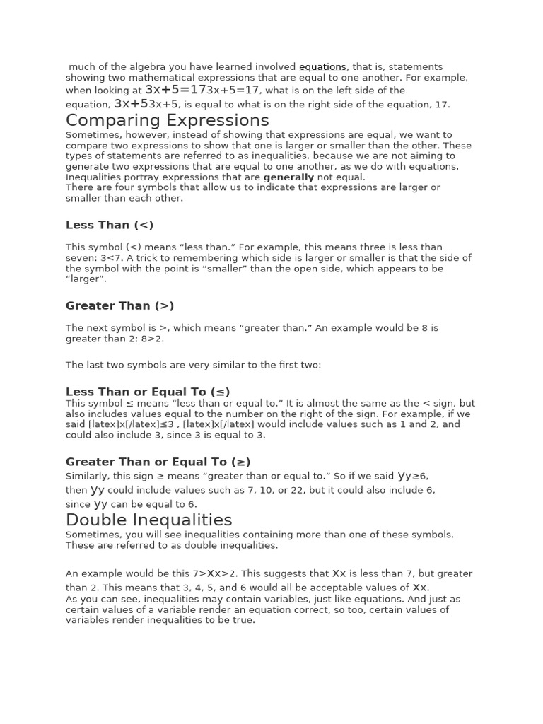 Comparing Expressions: Less Than ( ) | PDF | Inequality (Mathematics ...