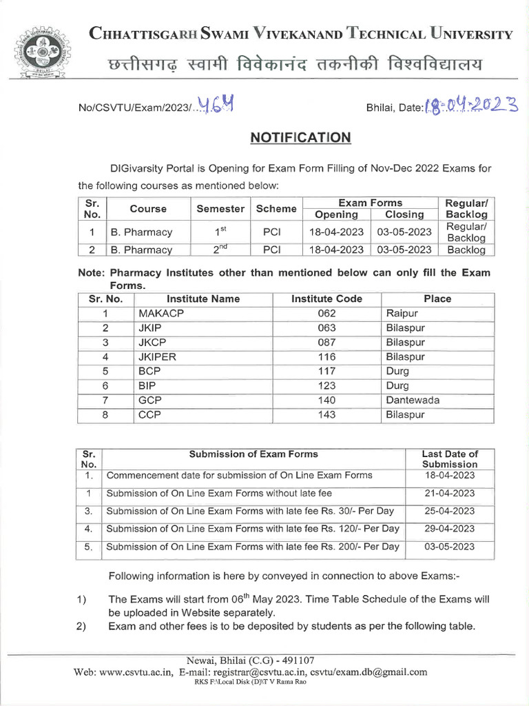 Notification - DIGivarsity Portal Opening For Exam Form Filling of Nov ...