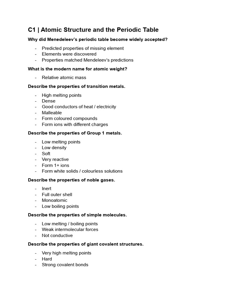Atomic Structure and Chemical Properties Guide | PDF | Chemical ...