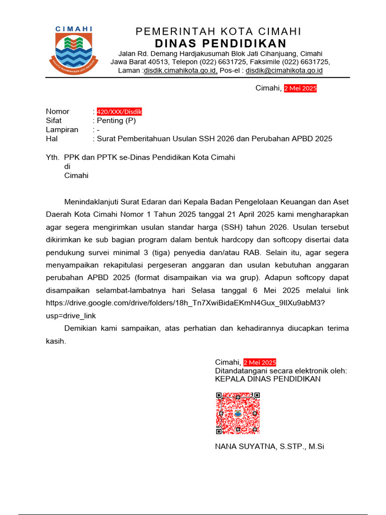 Usulan SSH 2026 dan APBD 2025 Cimahi | PDF