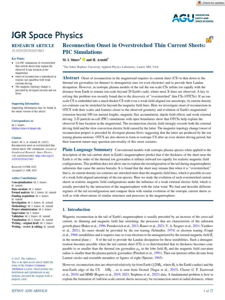 Reconnection in Overstretched Current Sheets | PDF | Magnetosphere ...