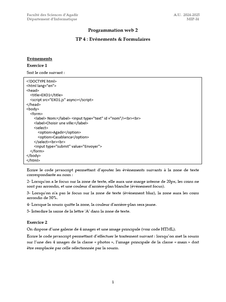 Programmation Web : Événements et Formulaires | PDF | JavaScript | Html