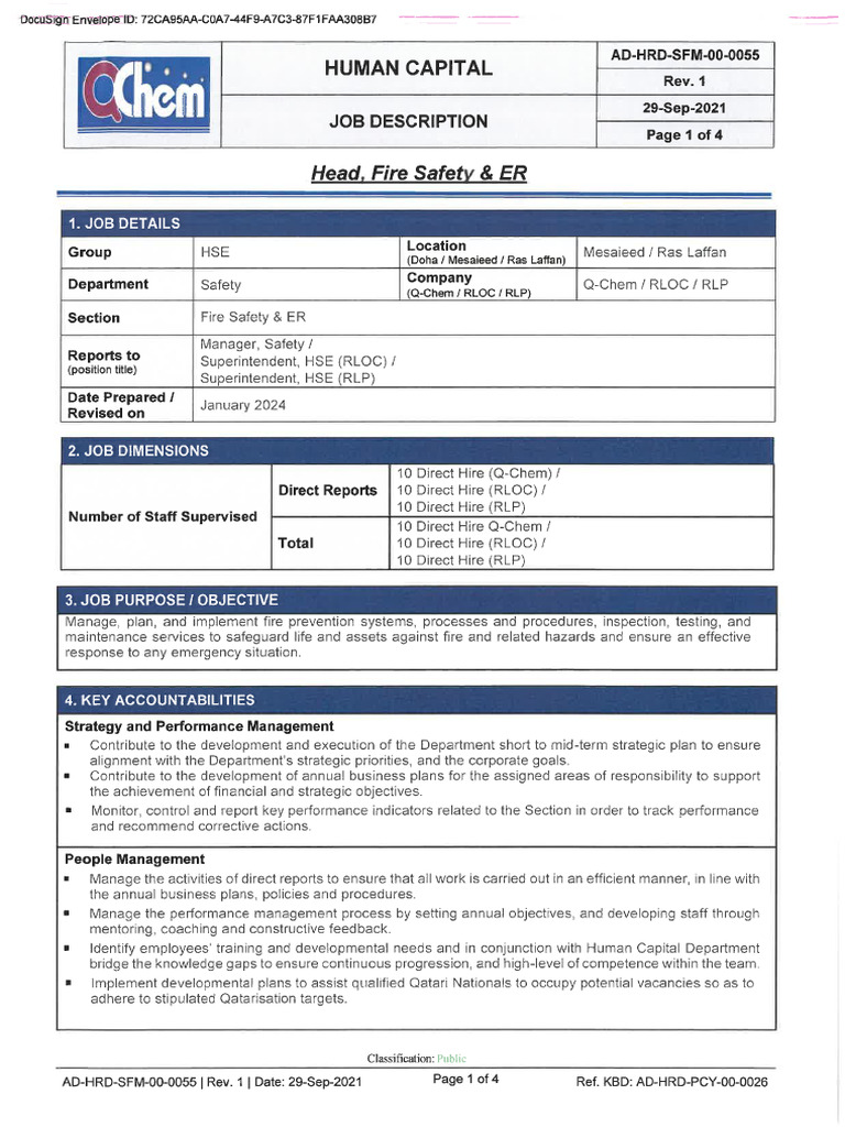 QC-JD, Head, Fire & Safety | PDF