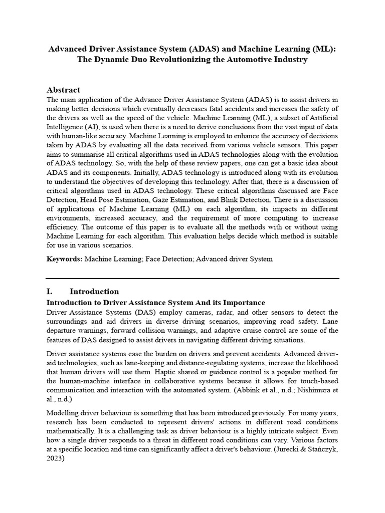 Advanced Driver Assistance S | PDF | Machine Learning | Artificial ...