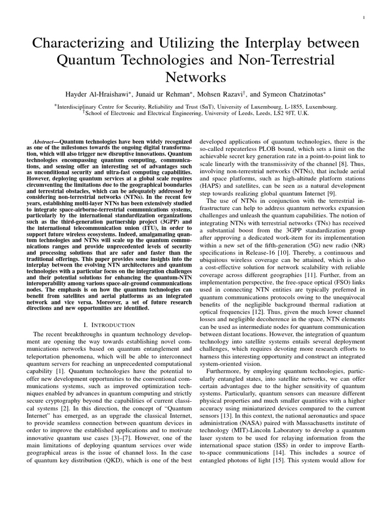 Quantum Tech and Non-Terrestrial Networks | PDF | Quantum Entanglement ...