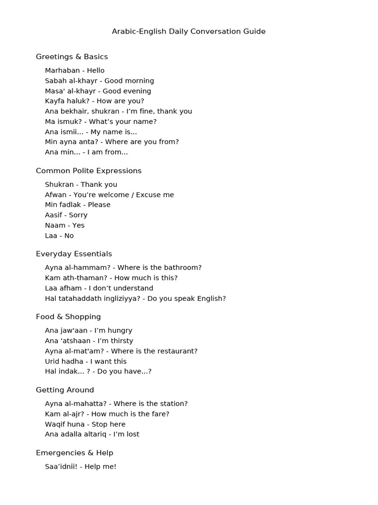 Arabic-English Conversation Essentials | PDF