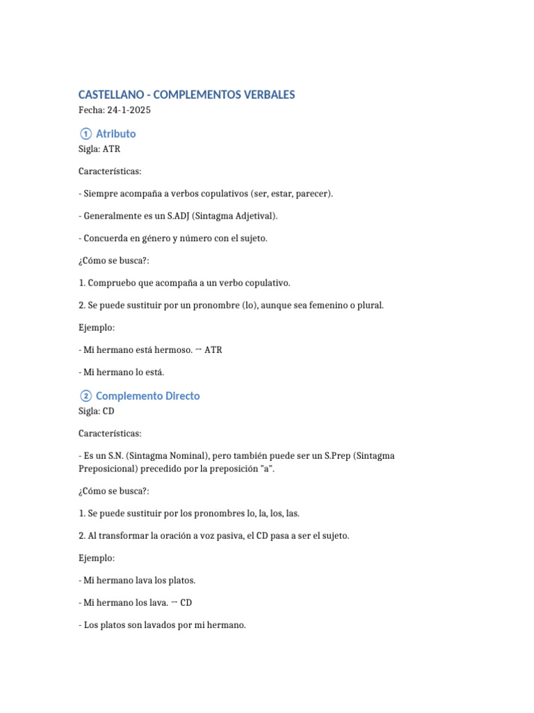 Complementos Verbales en Castellano | PDF