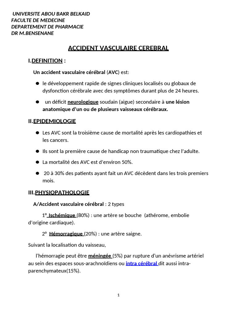 Comprendre l'Accident Vasculaire Cérébral PDF Accident vasculaire — free download