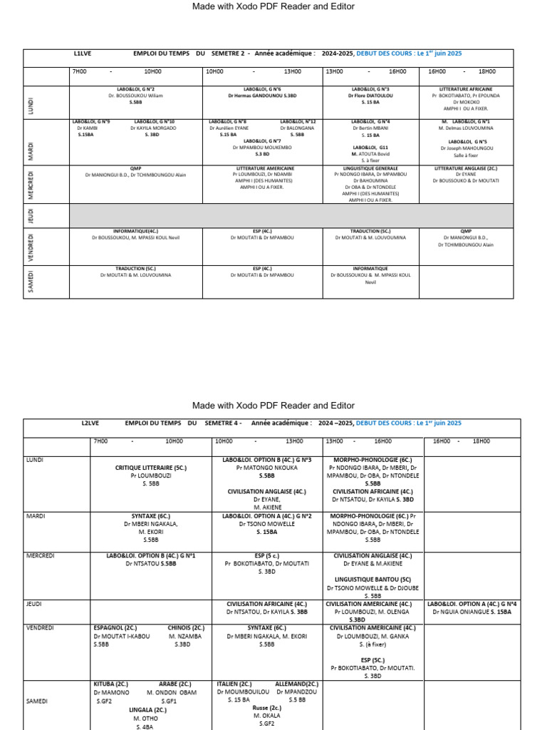 Emploi du Temps Semestre 2 2024-2025 | PDF | Communication humaine ...