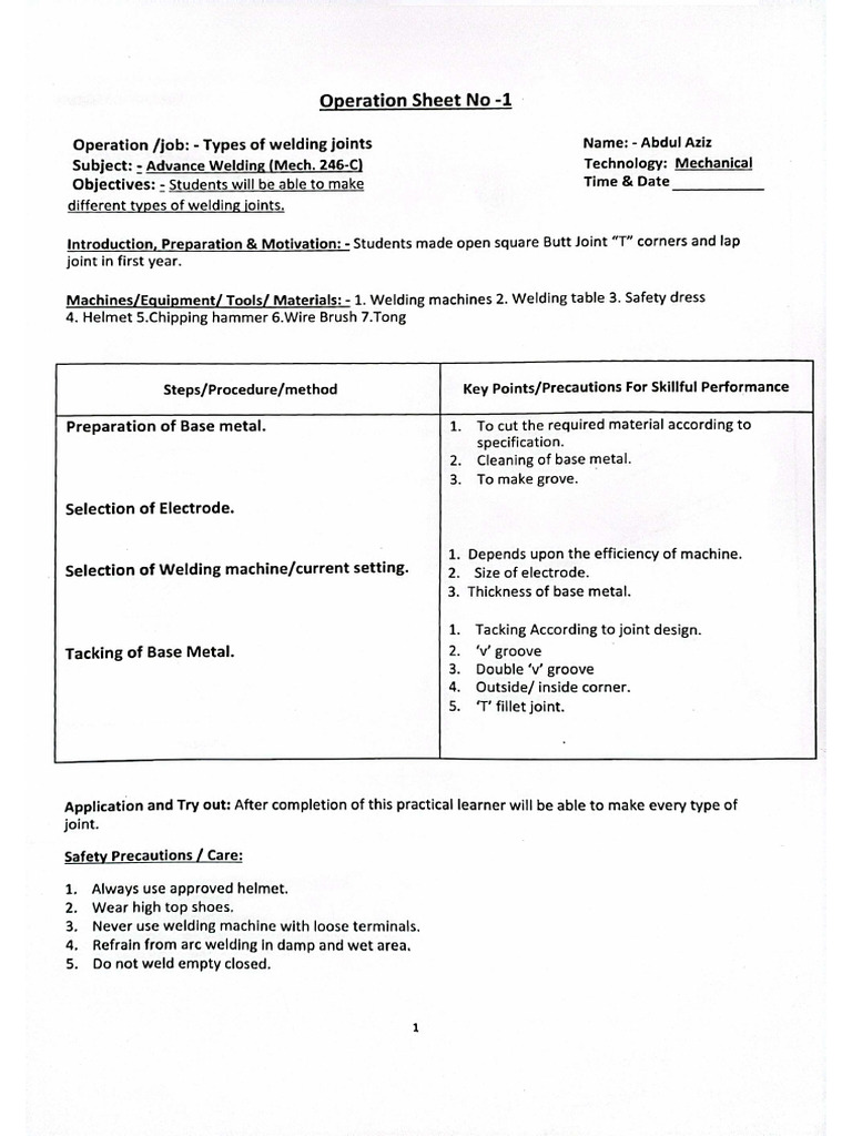 Welding Prectical 1 To 7 | PDF