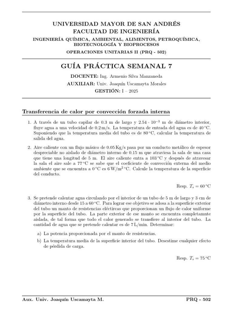 Guía Convección Forzada Interna | PDF | Transferencia de calor | Convección