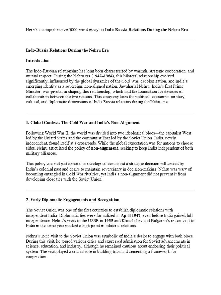 Indo-Russia Relations in Nehru Era | PDF | Soviet Union | World Politics