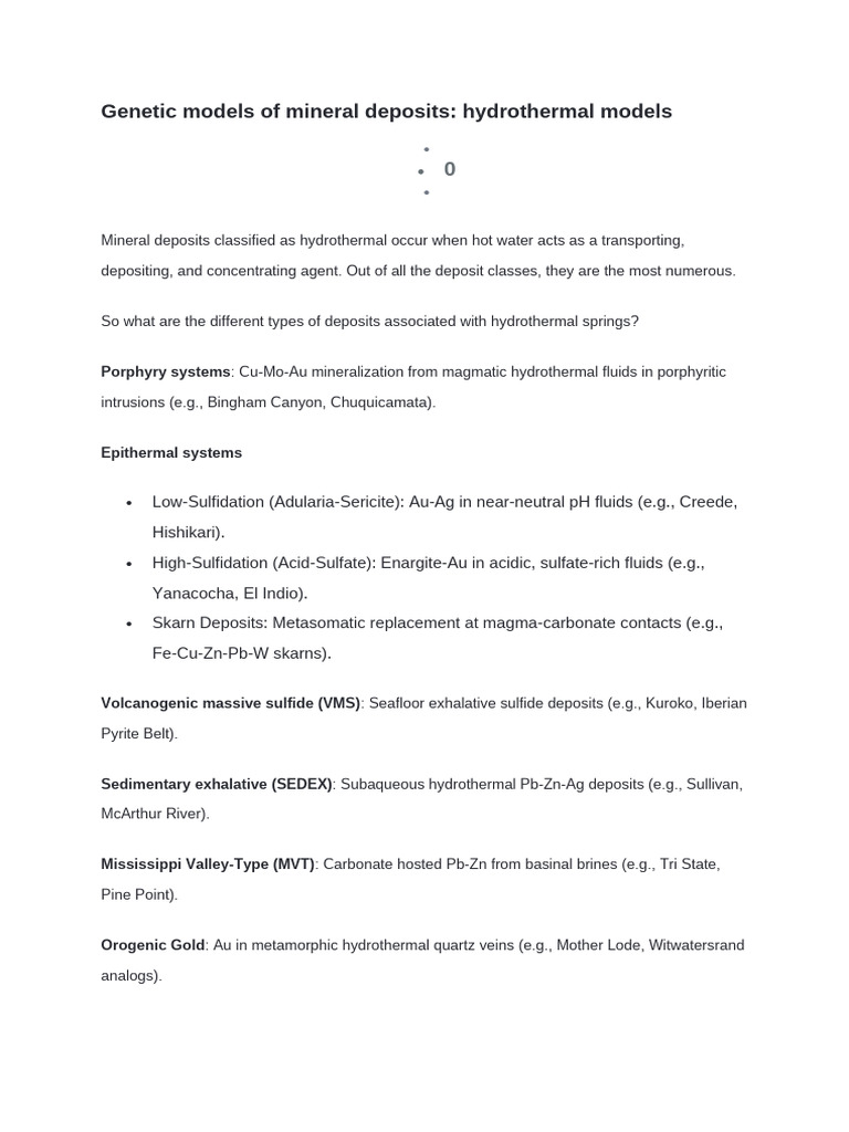 Hydrothermal Mineral Deposit Models | PDF