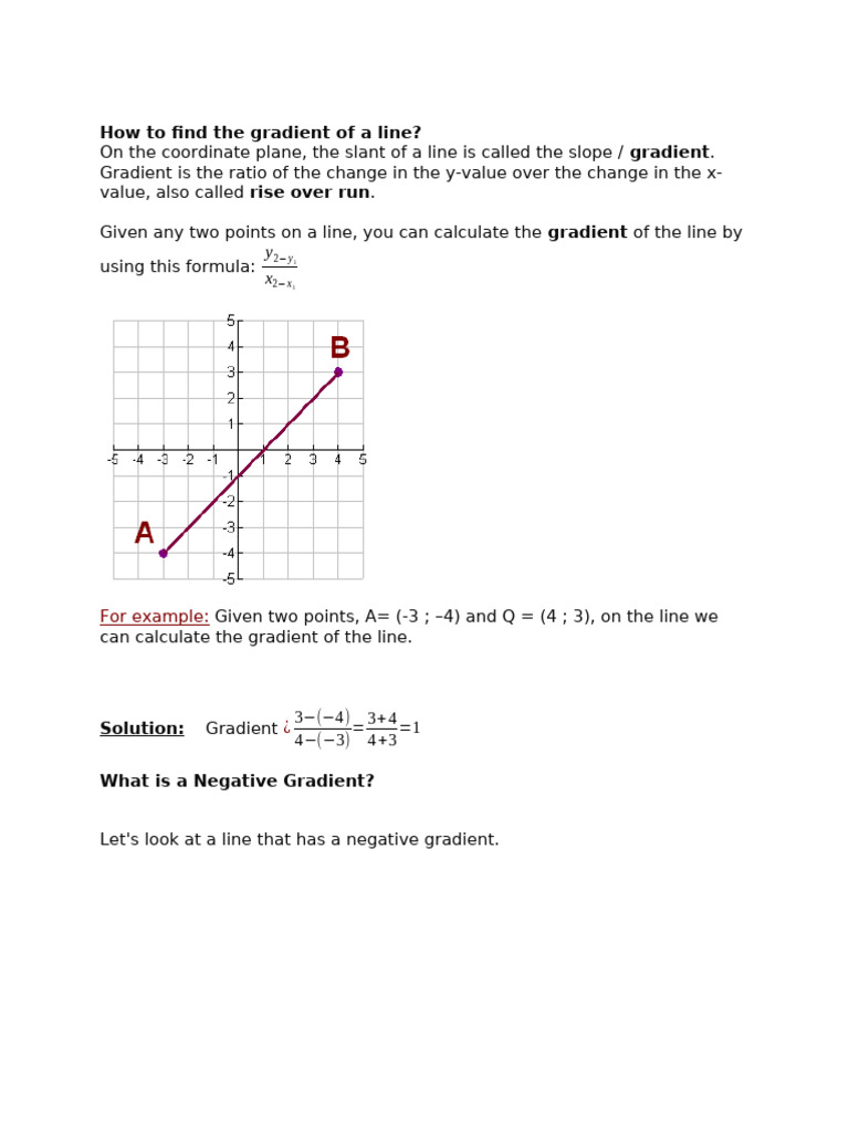 Calculating the Gradient of a Line | PDF