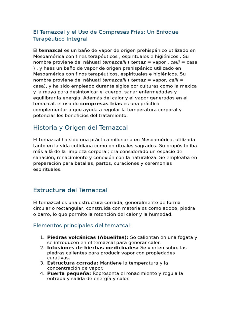 Beneficios del Temazcal y Compresas Frías | PDF