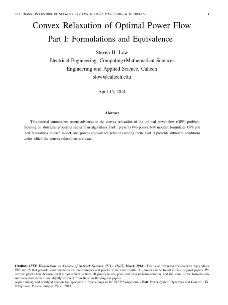 Convex Relaxation in Optimal Power Flow | PDF | Matrix (Mathematics ...