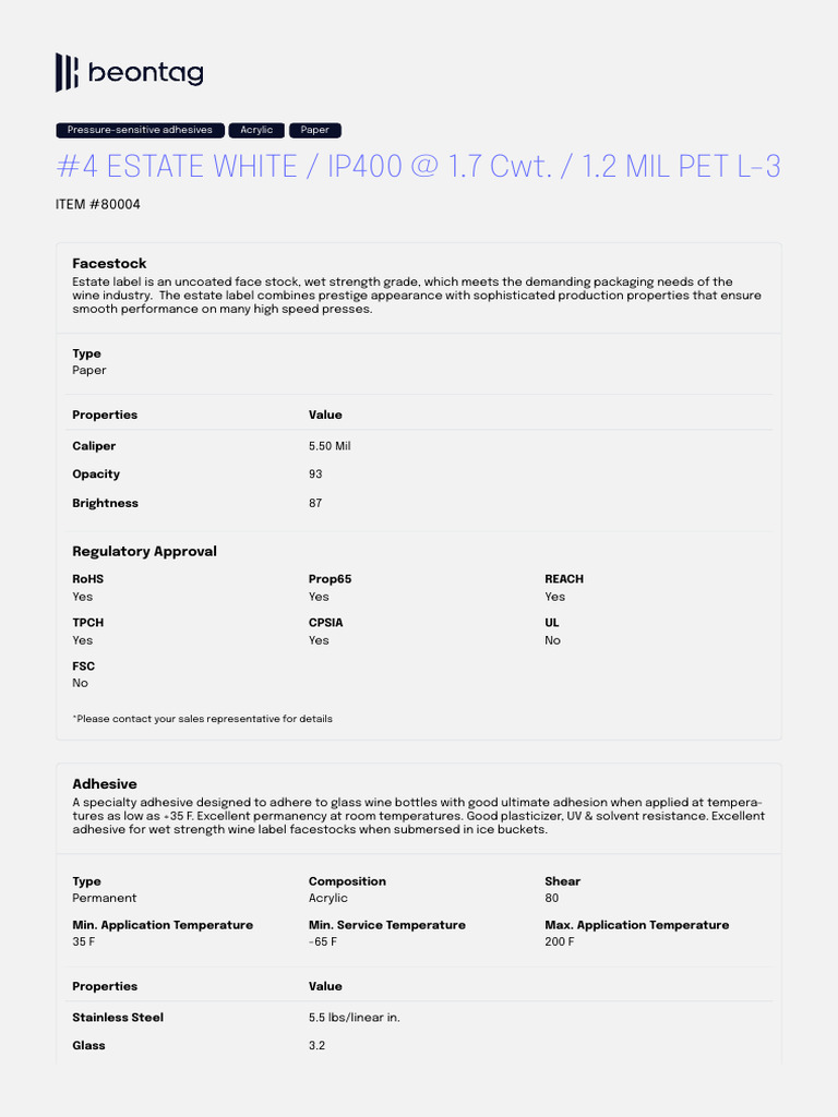 4 Estate White Ip400 17 CWT 12 Mil Pet L 3 | PDF | Adhesive ...