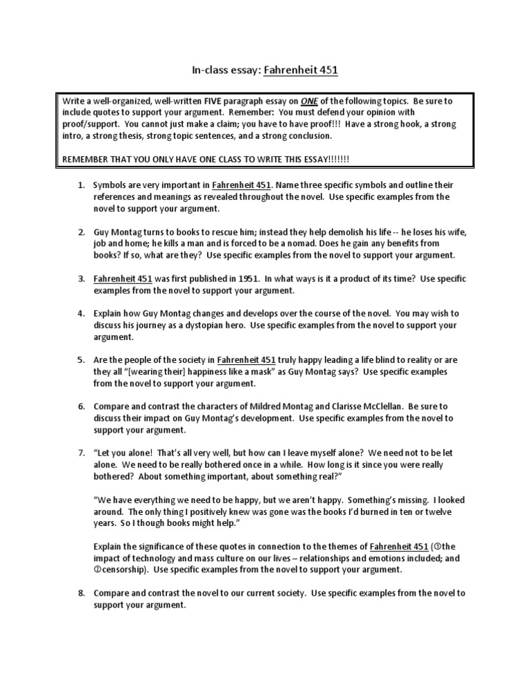 Fahrenheit 451 Essay Topics Essays