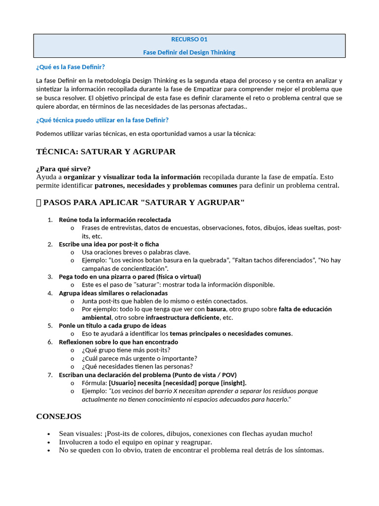 Fase Definir en Design Thinking: Técnicas y Pasos | PDF | El ...