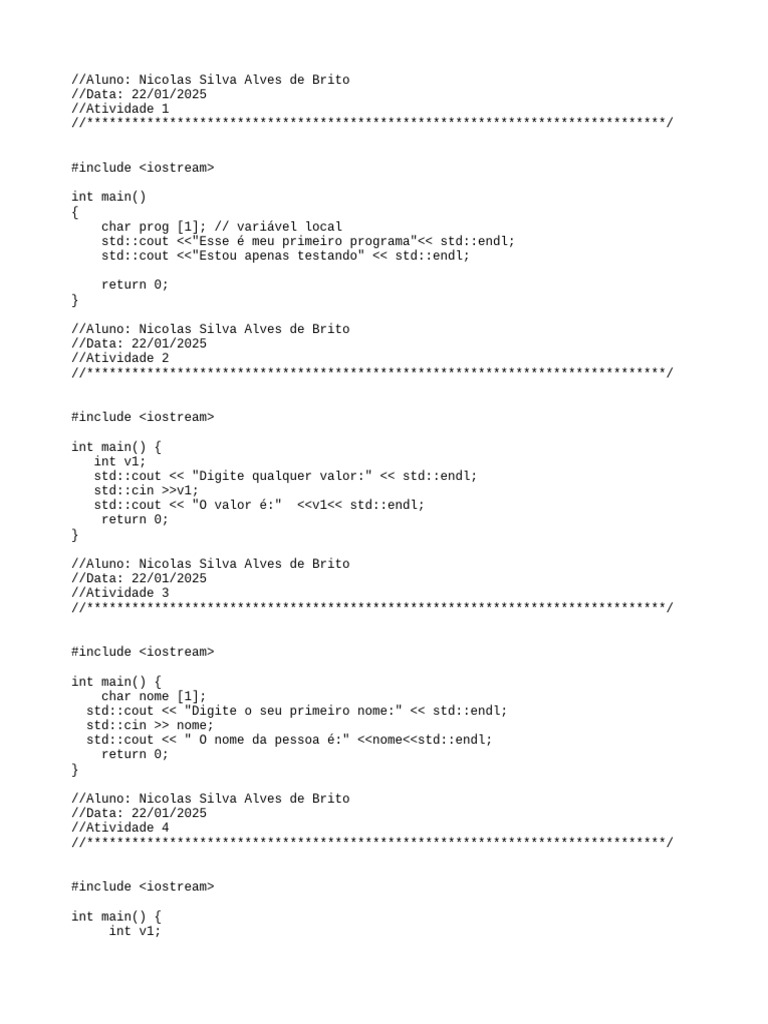 Atividades de Programação em C++ | PDF