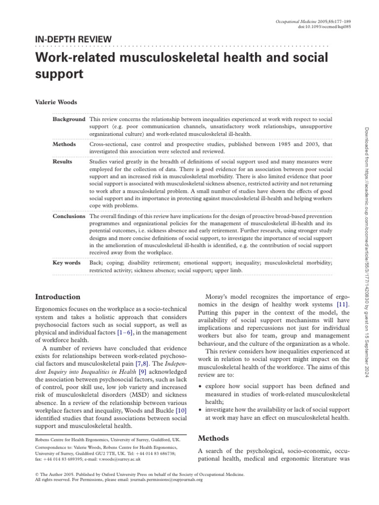 Social Support and Musculoskeletal Health | PDF | Social Support