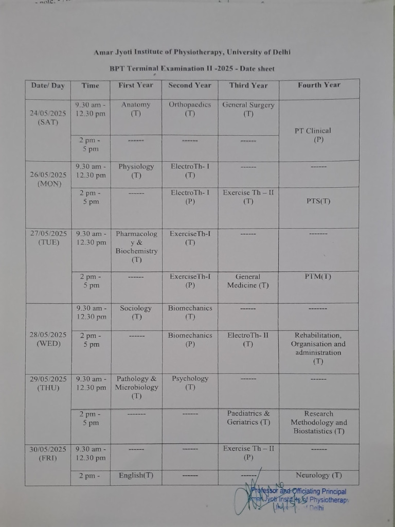 Bpt Terminal Examination II 2025 Datesheet | PDF | Physical Therapy ...