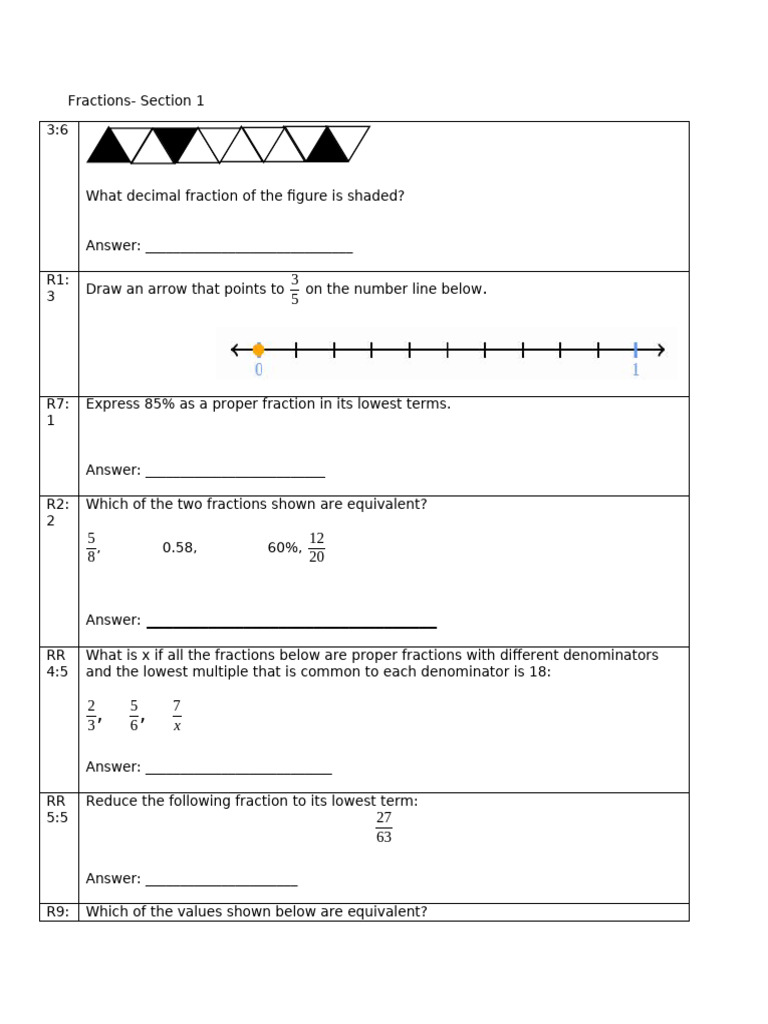 Fraction Section 1 Questions | PDF | Division (Mathematics) | Numbers