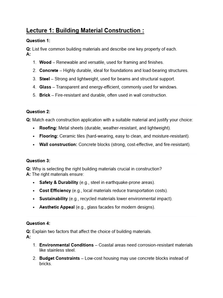 Essential Building Materials Overview | PDF | Brick | Concrete