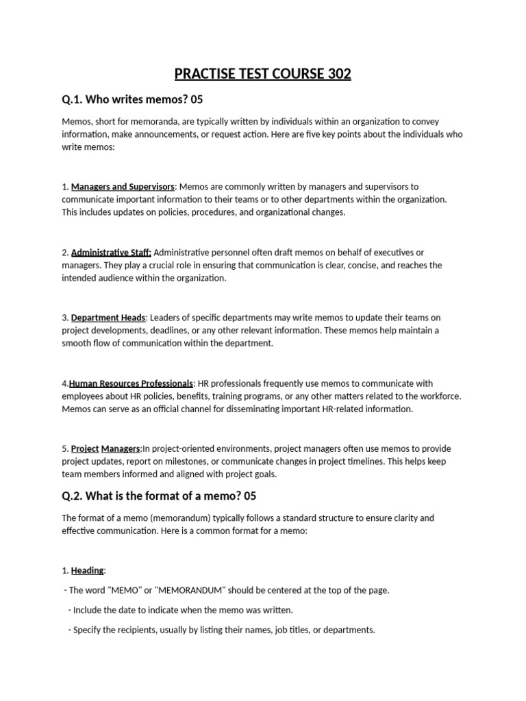 Practise Test Course 302 | PDF | Memorandum | Leadership