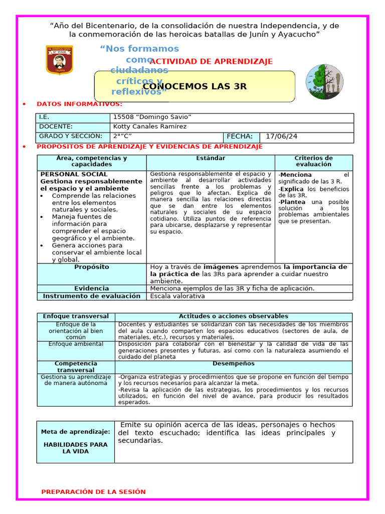 Aprendiendo las 3R para el ambiente | PDF | Aprendizaje | Evaluación
