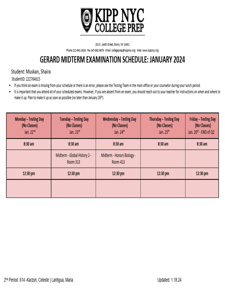 Midterm Schedule 1.18 | PDF