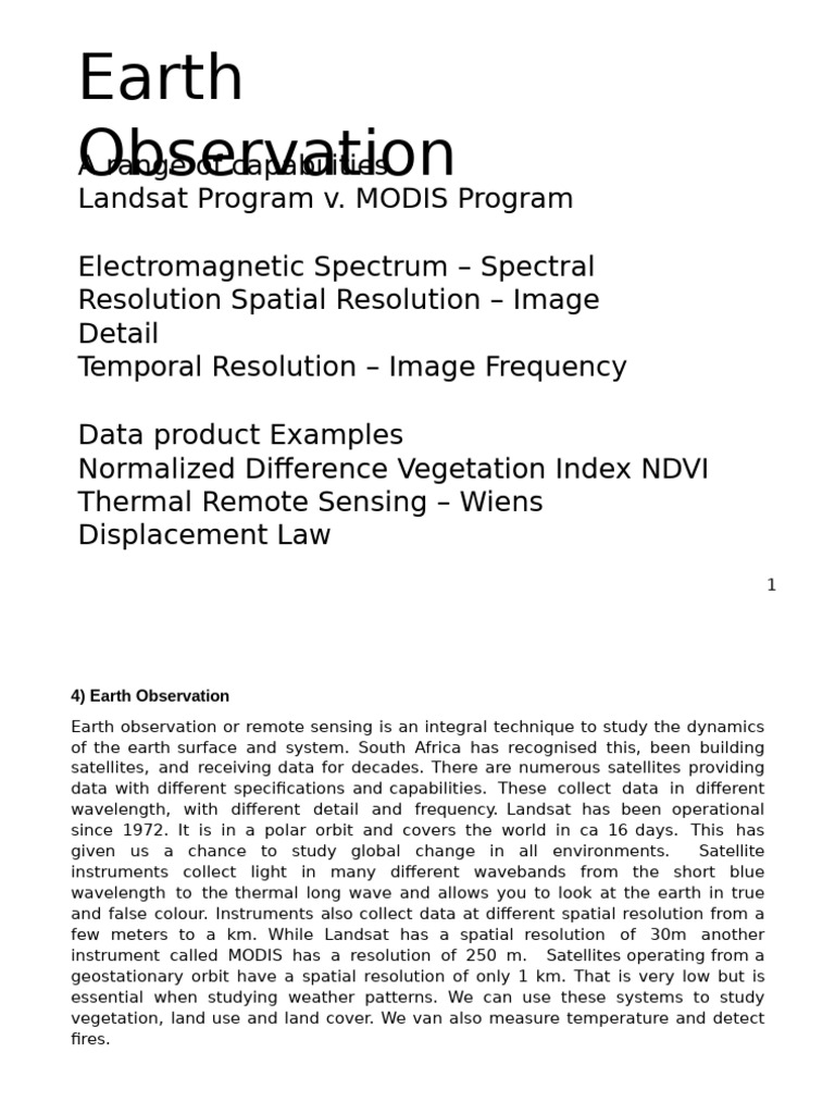 Earth Observation Techniques Explained | PDF | Electromagnetic Spectrum ...