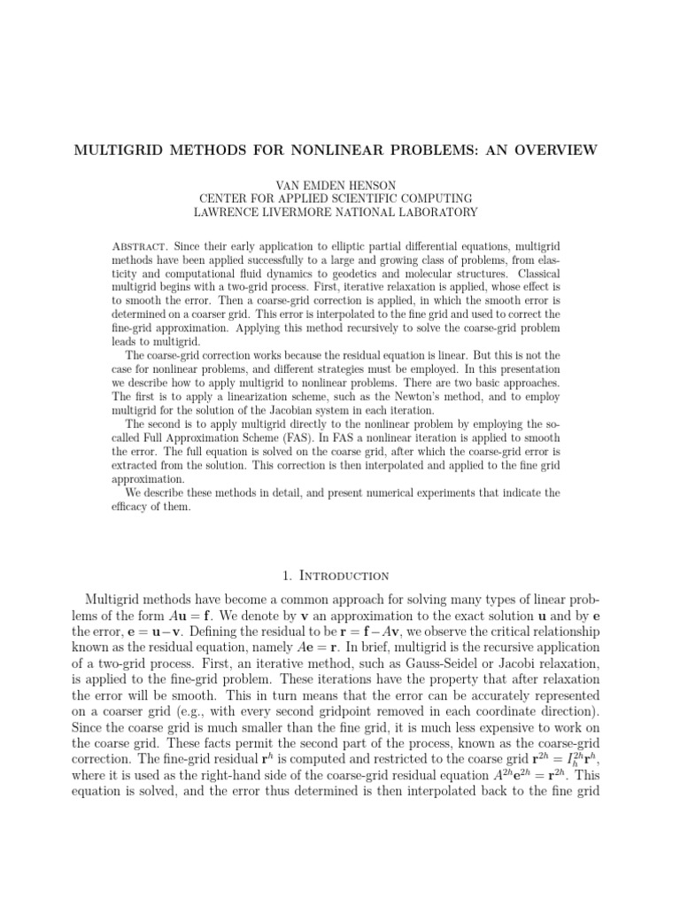 Multigrid Methods for Nonlinear Problems | PDF | Nonlinear System ...