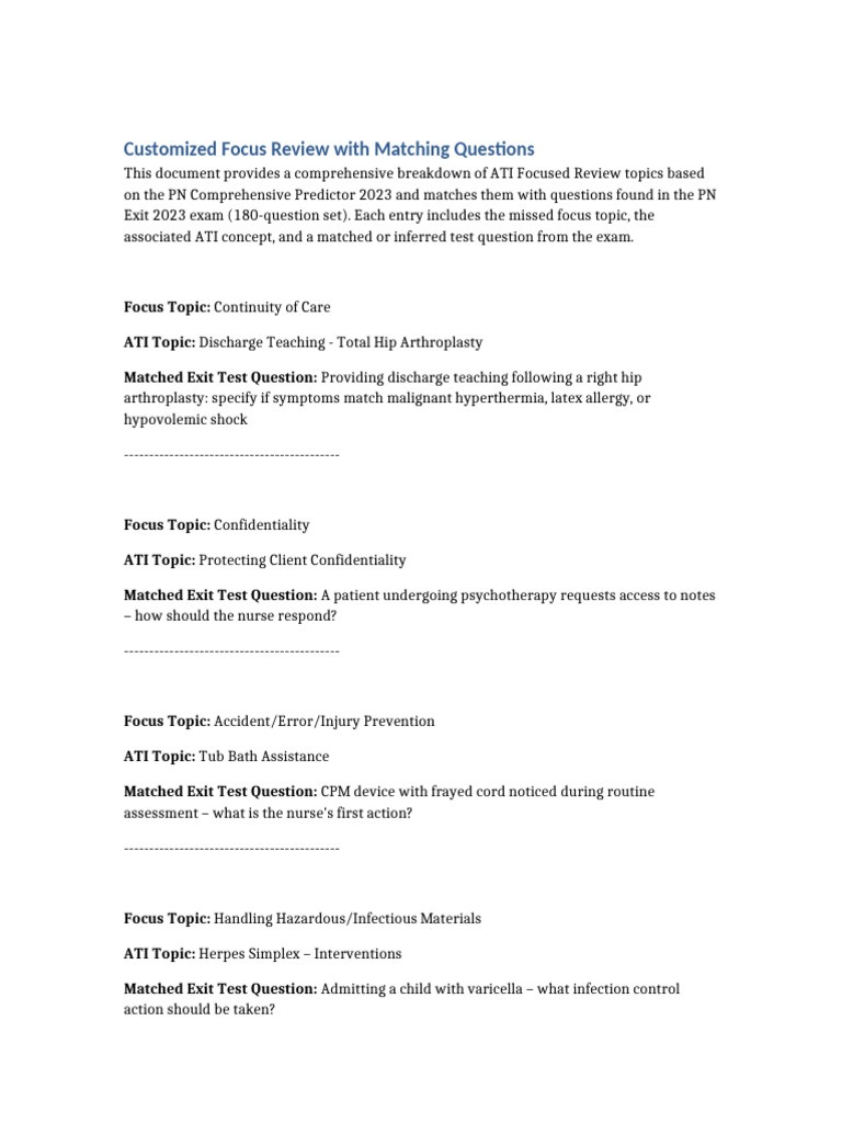 Customized Focus Review Matched Questions 2 | PDF | Human Diseases And ...
