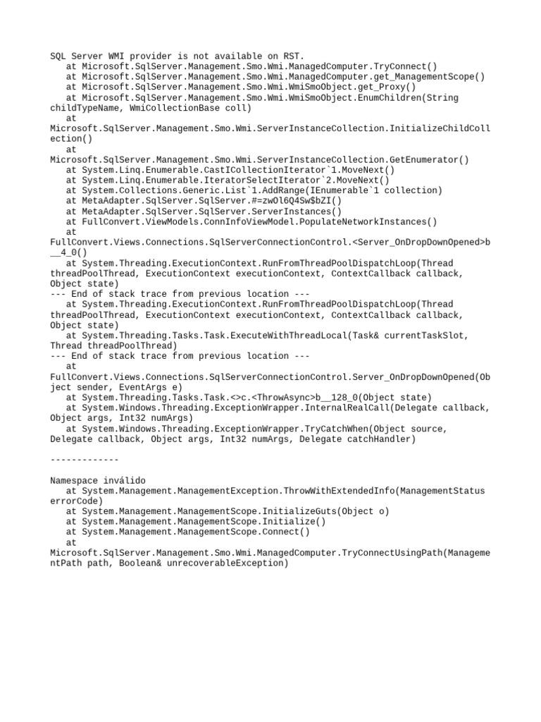 SQL Server WMI Provider Namespace Error | PDF