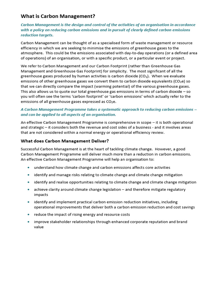6F7V0034 Carbon Management Notes 2024-25 | PDF | Climate Change ...
