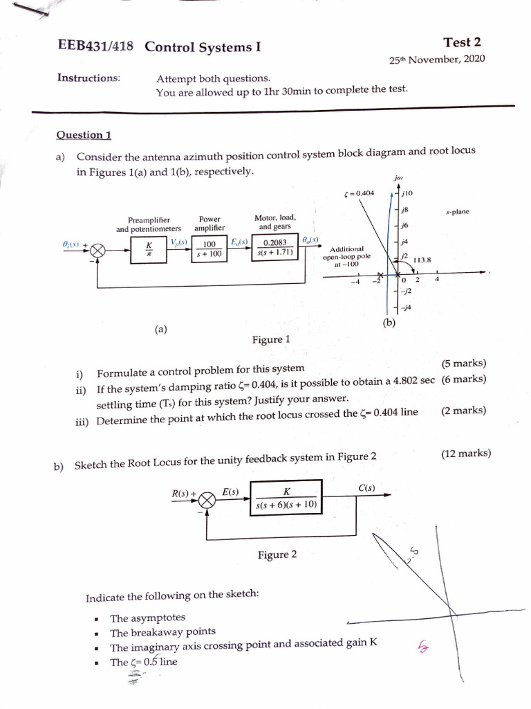 Control Systems Test Questions and Analysis | PDF | Control Theory ...