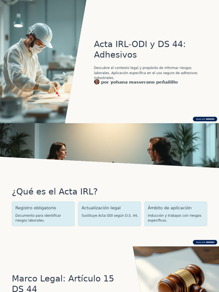 Acta IRL y DS 44: Riesgos de Adhesivos | PDF