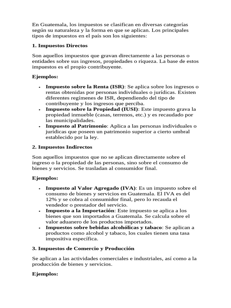 Tipos de Impuestos en Guatemala | PDF | Impuestos | Impuesto sobre la renta