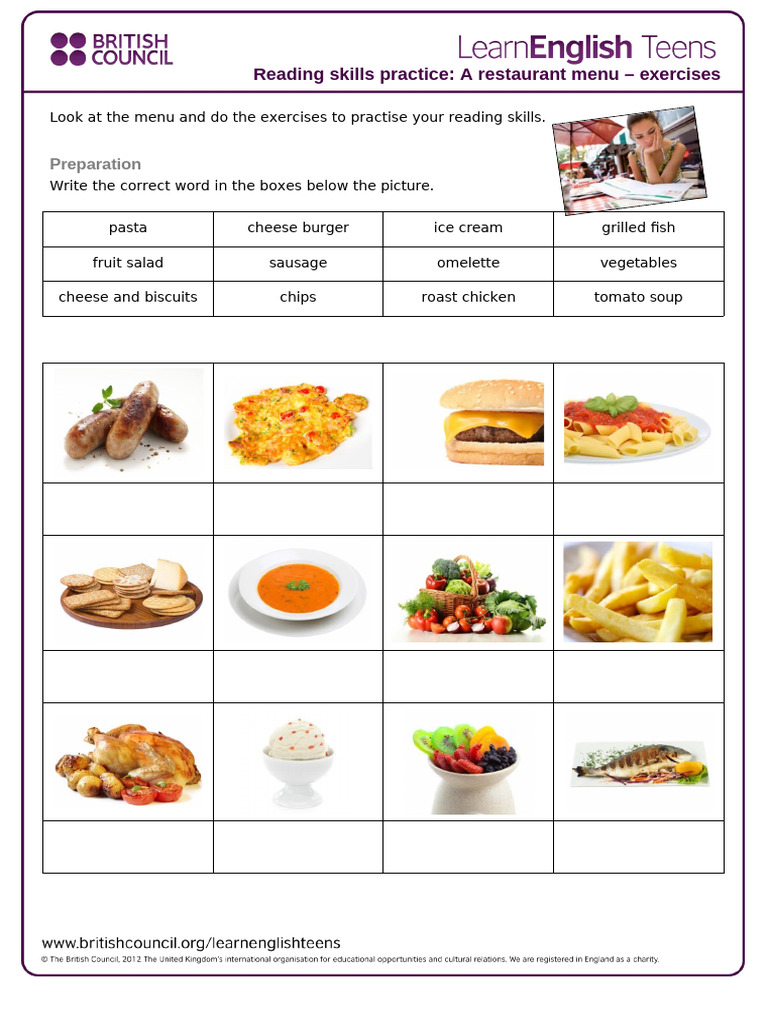 A Restaurant Menu - Exercises 2 | PDF | Lunch | Cooking